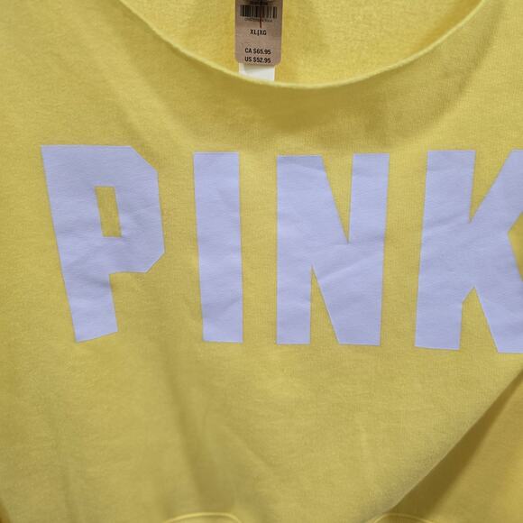 Victoria Secret PINK Sweatshirt XL Off Shoulder Tie Dye Yellow Pullover New - Picture 3 of 10